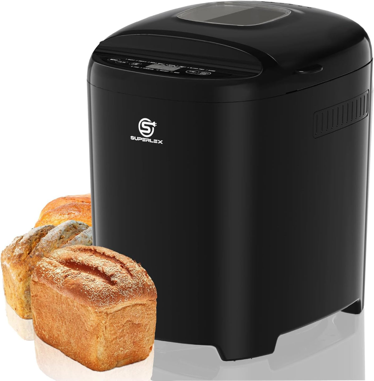 Superlex Broodbakmachine, 550 W, 700 g, 900 g, 13 uur warmhoudfunctie, met 11 programma's, 2 maten, timer, lcd-display, stroomuitval, geheugen, keuken