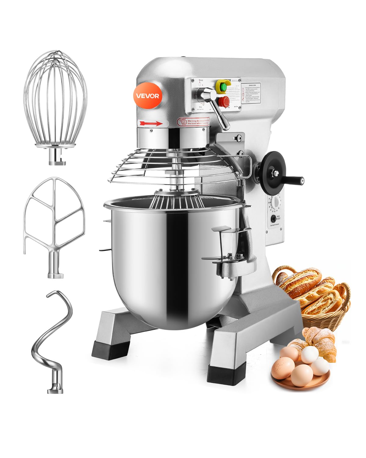 Happybuy Keukenmachine Voedselmixer, 30 l, met 3 instelbare snelheden, professionele kneedroerder, commerciële keukenmachine van roestvrij staal