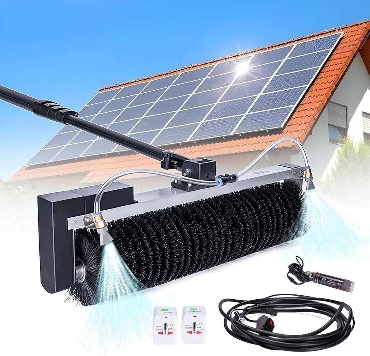 Uitschuifstokk Lyjiangxin Reinigingsset, uittrekbare stang van 3,5 - 7,5 m, voor fotovoltaïsche panelen, met roterende telescoopborstel, licht