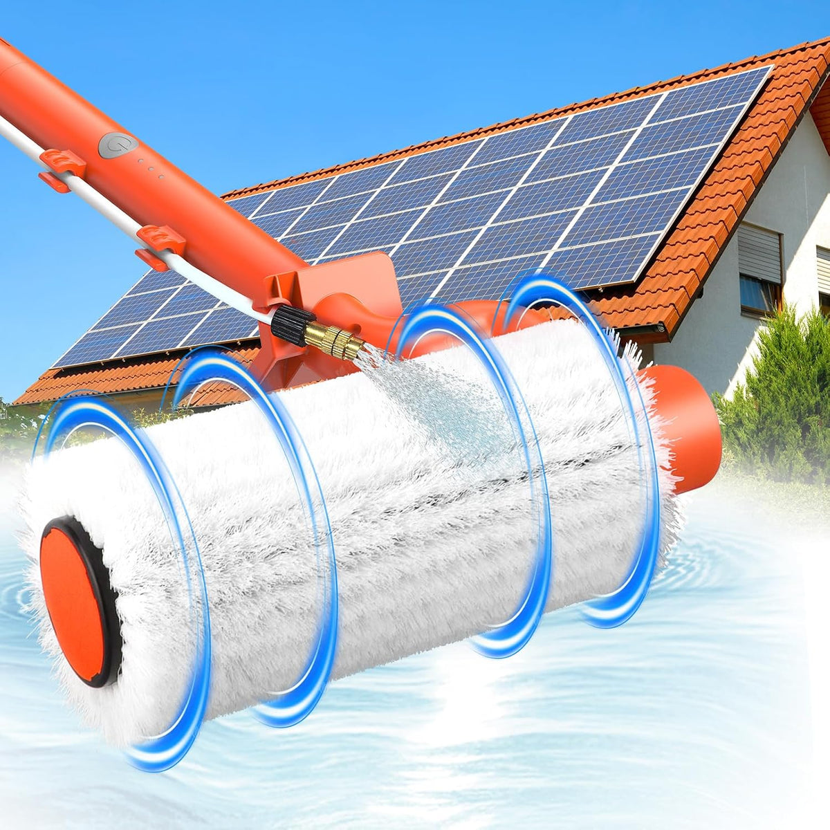 Raamreiniger Beedove Elektrische telescoopborstel, 6,5 m, met telescoopsteel, reinigingsborstel, voor PV-installatie, wasborstel, uitschuifbaar, dak