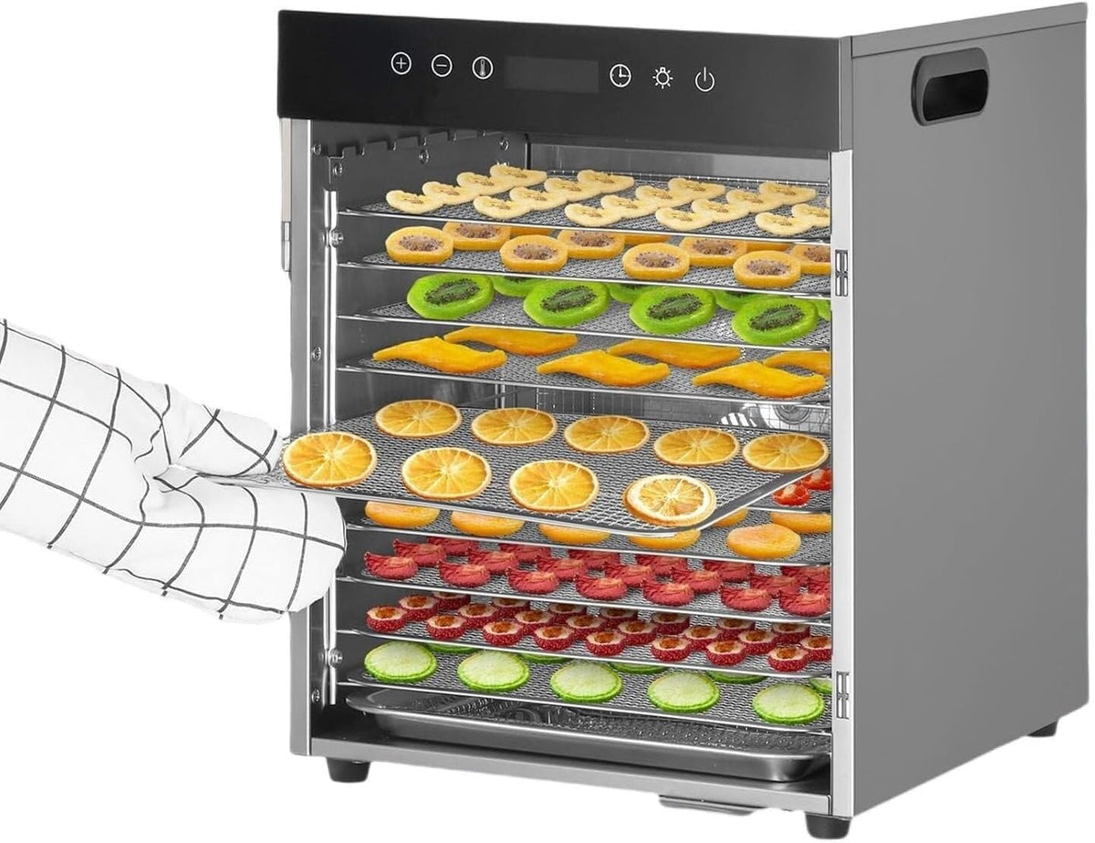 Yqddm Voedseldroger van roestvrij staal, 800 W, 220 V, 12 lagen, met timer en temperatuurregeling, voor levensmiddelen, gedroogd vlees en rundvlees