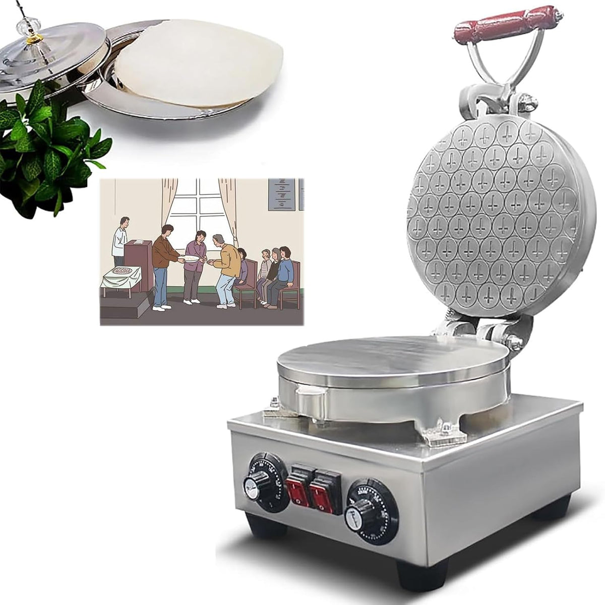 Broodbakmachine Communie, instelbare temperatuur van 50-300 °C, 360 graden gelijkmatig bakken, met snijder, elektrische roestvrijstalen broodmachine