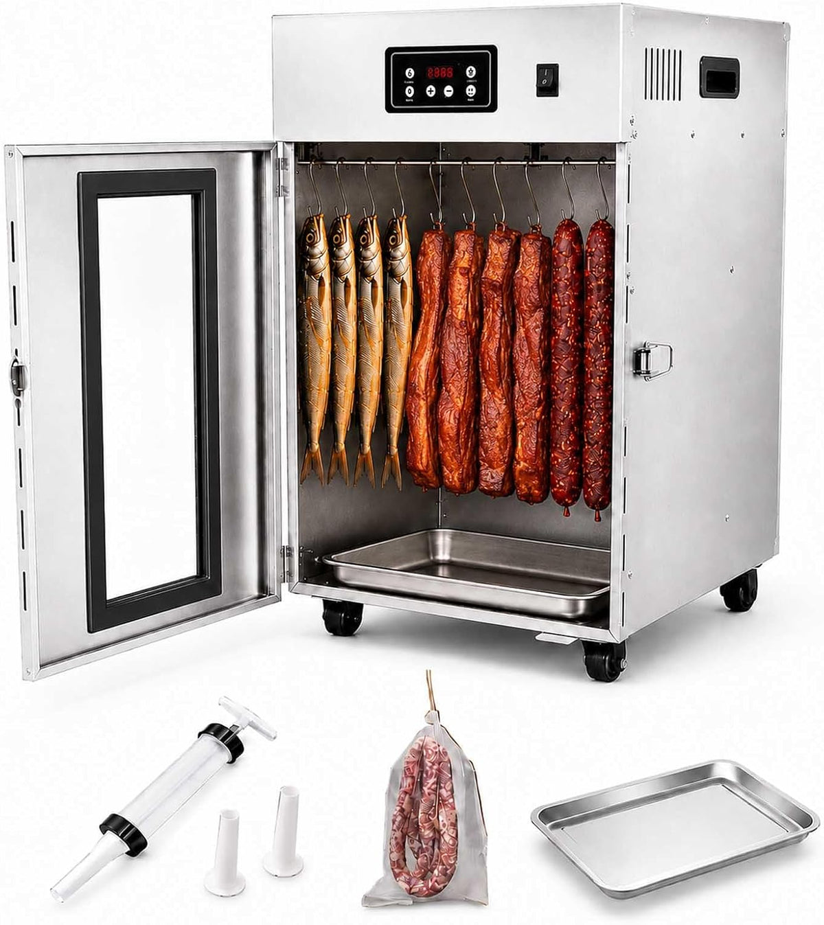aromaoveite Voedseldroger Vleesrijpingskast, 14/30 Haken, Vis En Rundvlees 7.5KG, Commerciële Voedseldroger En Biltong, Droogkast, Voor Vlees, Met Led