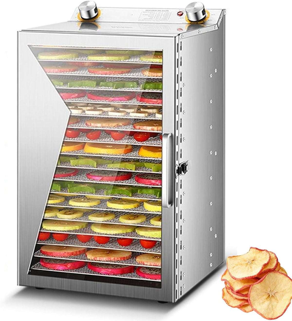 Voedseldroger, Met 40-90 °C Verstelbare Temperatuur En Timer, 360 ° Circulatiedroging, Vleesgroenten 18Tray, Roestvrijstalen Voedseldrogermachine