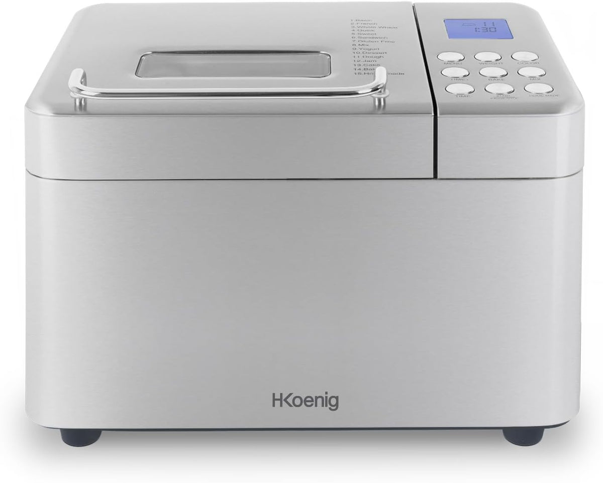 Broodbakmachine H.Koenig Broodmachine BAKE440, tot 1 kg brood, 600 W, 15 programma's, jam, yoghurt, uitgestelde start/warmhoudfunctie, mueslidispenser