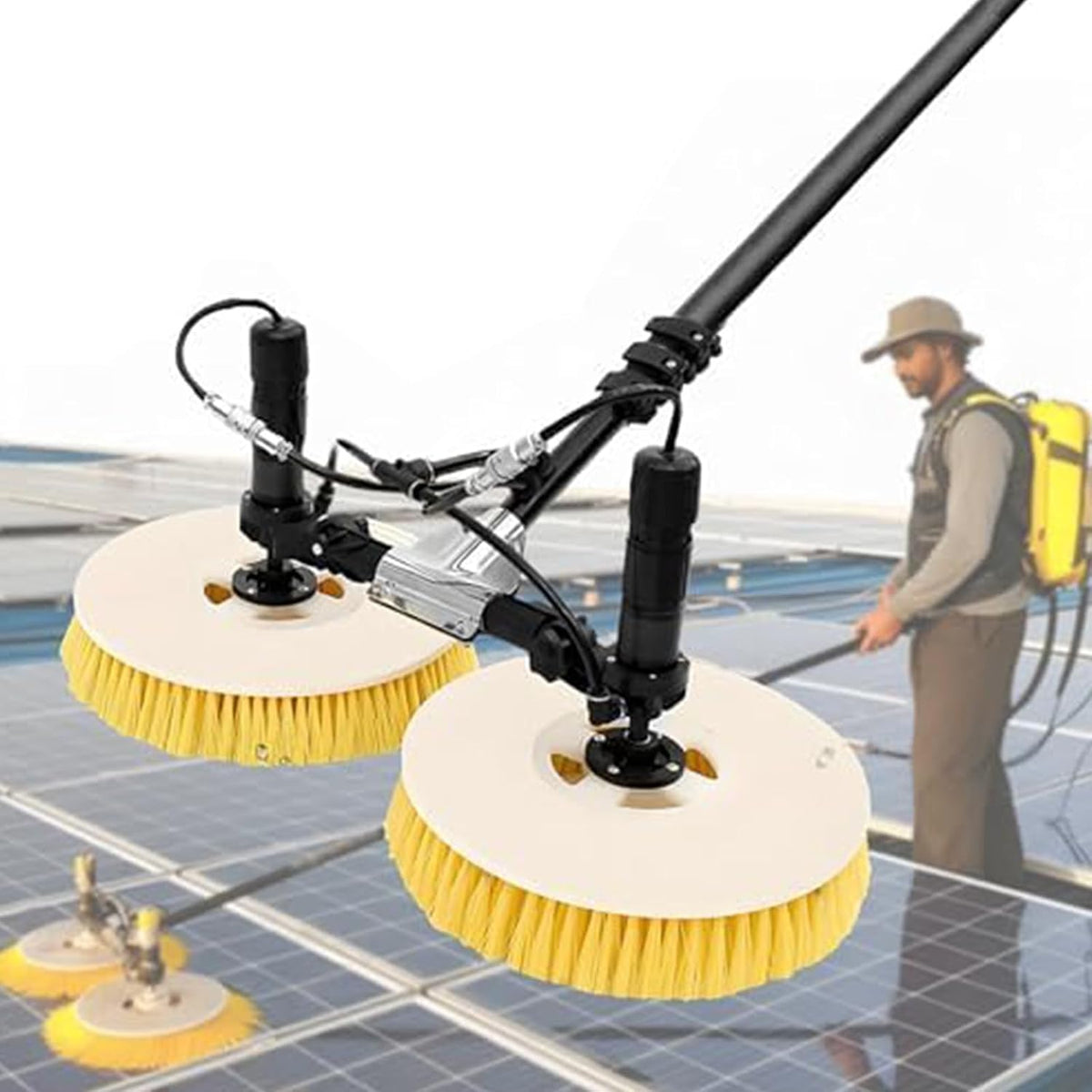 Kindevieft Raamtrekker Roterende reinigingsborstel, wateraangedreven borstel Mains Electricity-7.5m/24ft, voor zonnepanelen