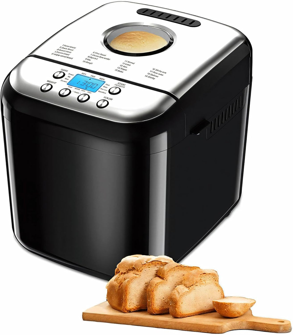 Peixen Broodrooster Compact automatische broodmachine, 28 cm, met timer- en yoghurtfunctie, omvat meetools, voor thuisbakken