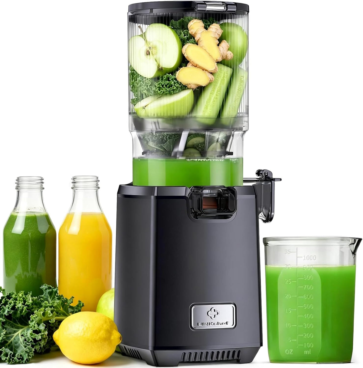 LINKChef Sapcentrifuge Slow Juicer Sapmaker, 130MM Ultra, Brede Opening & 1,8L Grote Capaciteit, 250W, Testsieger Sapmaker, voor Groenten & Fruit