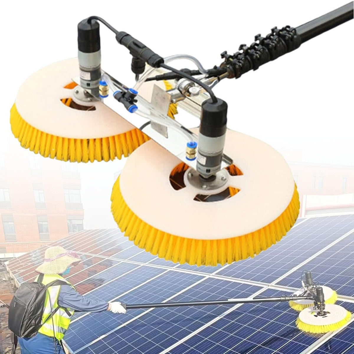 Mlyyydss Zwembadborstels Zonne-reinigingsborstel, voor het reinigen van fotovoltaïsche panelen en zonnepanelen 8M, watergevoede poolborstel