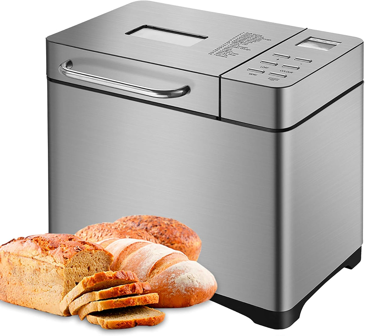 Broodbakmachine Automatische broodmachine 3D automatisch draaiende Professionele, 15 uur timing, 17 programma's, met slimme fruitnotendispenser