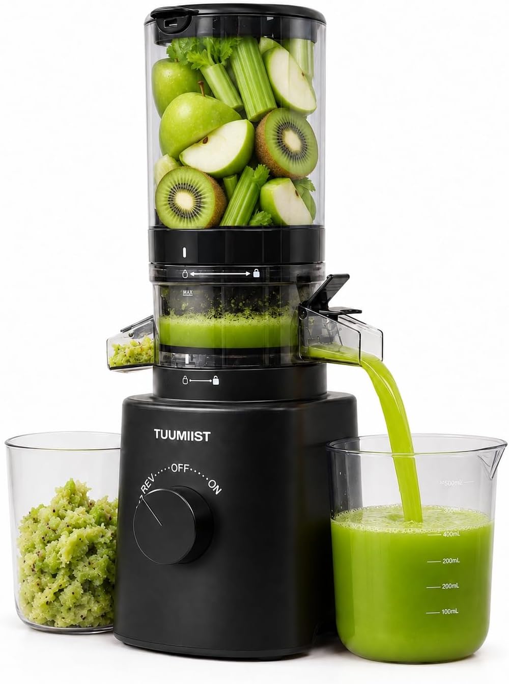 Sapcentrifuge Tuumiist 120 mm Slow Juicer, 0,8 l, glanzend zwart, voor hele vruchten