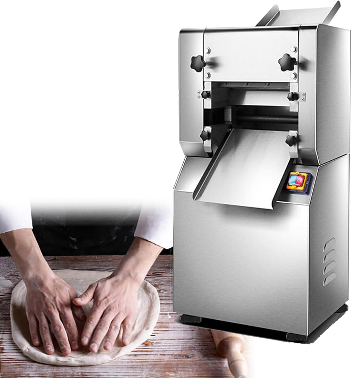 Pastamachine Gesaides Commerciële, elektrische noedelmaker, roestvrijstalen pastadeegroller, pastadumplingvelnoedelpersrol, voor restaurants, hotels