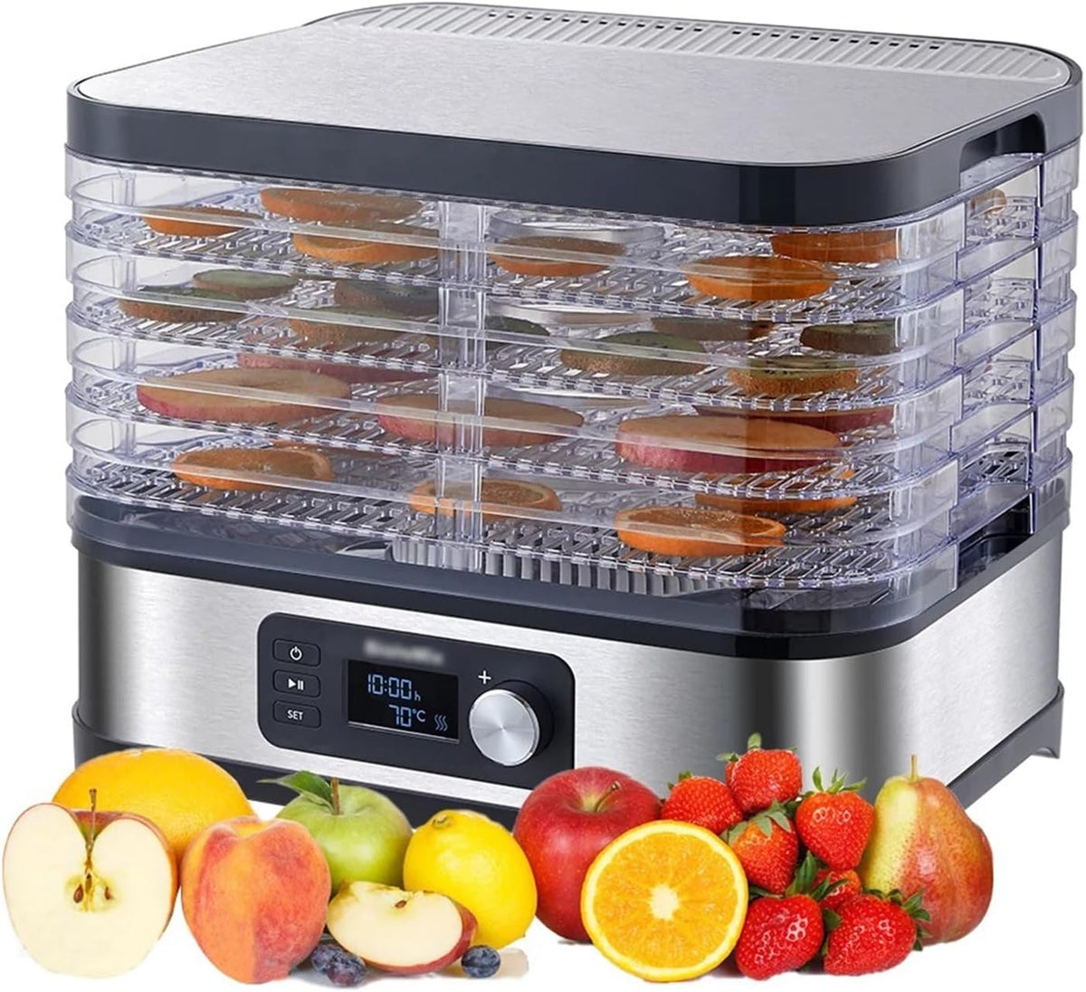 Voedseldroger Dtacbneuz, met 5 laden en digitale timer temperatuurregeling, voor fruit, groente, vlees, rundvlees Jerky