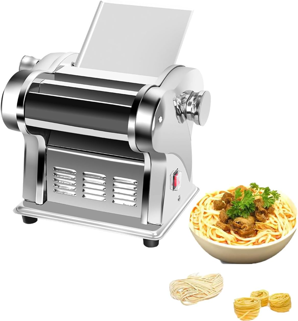 Pastamachine Commerciële Elektrische Pasta Maker, Met 2 Messen, met Verstelbare Dikte, Volautomatische Noedelmachine, Roestvrij Staal Constructie