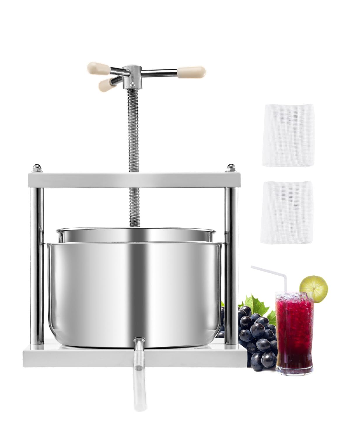 Persen Vevor Handmatige fruitwijnpers, 12 liter, roestvrijstalen mand, met handvat, handmatige citruspers, voor alcoholische dranken, voor appelwijn