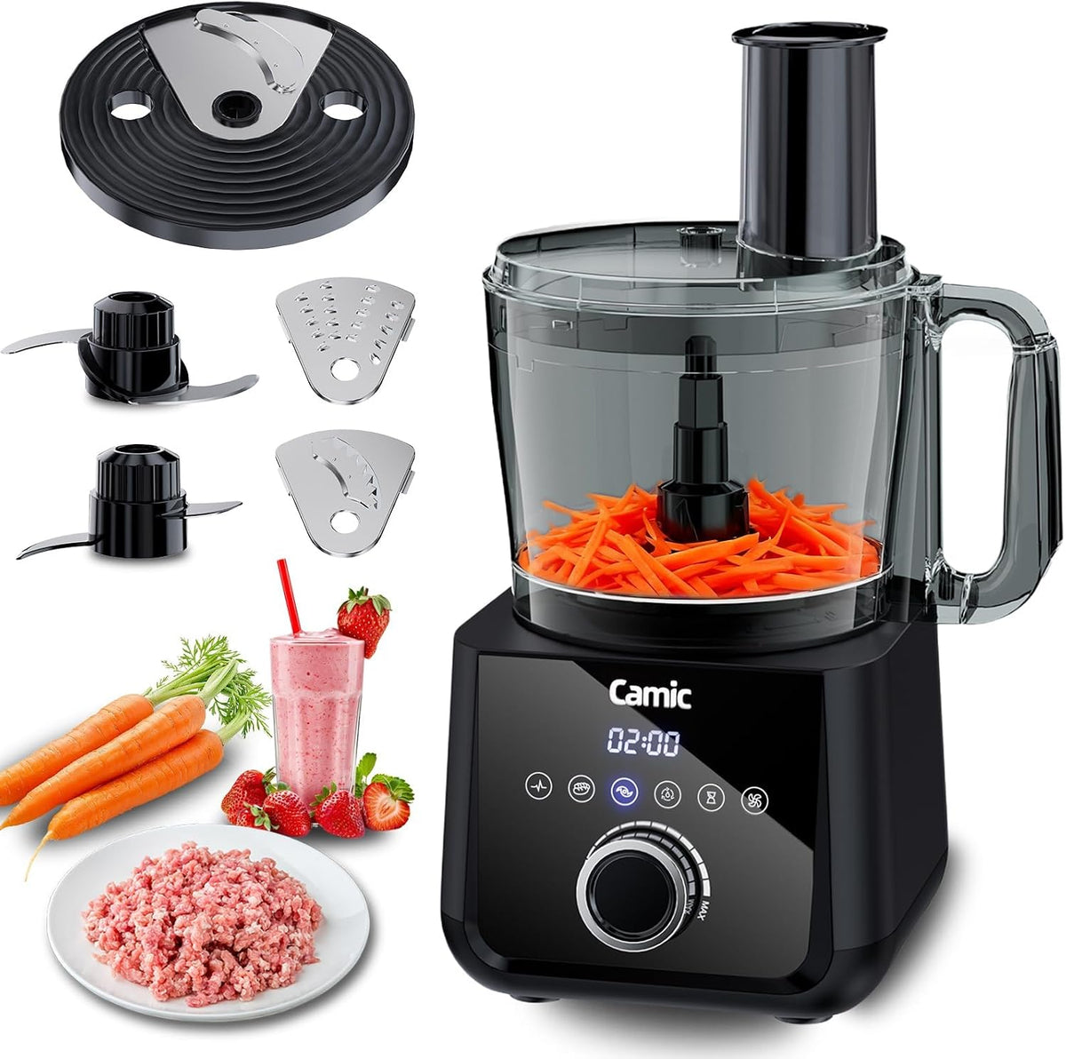 Keukenmachine Camic Compacte, Food Processor 1500 W motor, 2,5 l kom (standaardversie), 6 functies, 3-in-1 schijf, PowerChop, eenvoudige montage