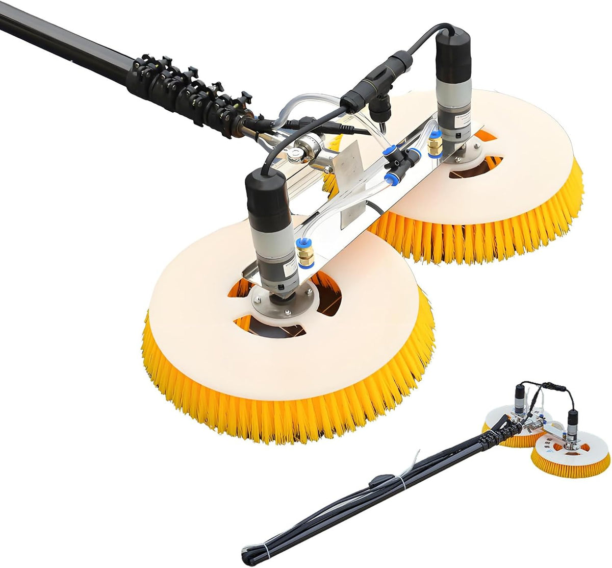 Dnepei Raamreiniger Handbediende elektrische reinigingsmachine, met 70 cm schijf. 5M(16.4ft), voor zonnepanelen, met dubbele kop, Lithiumbattery
