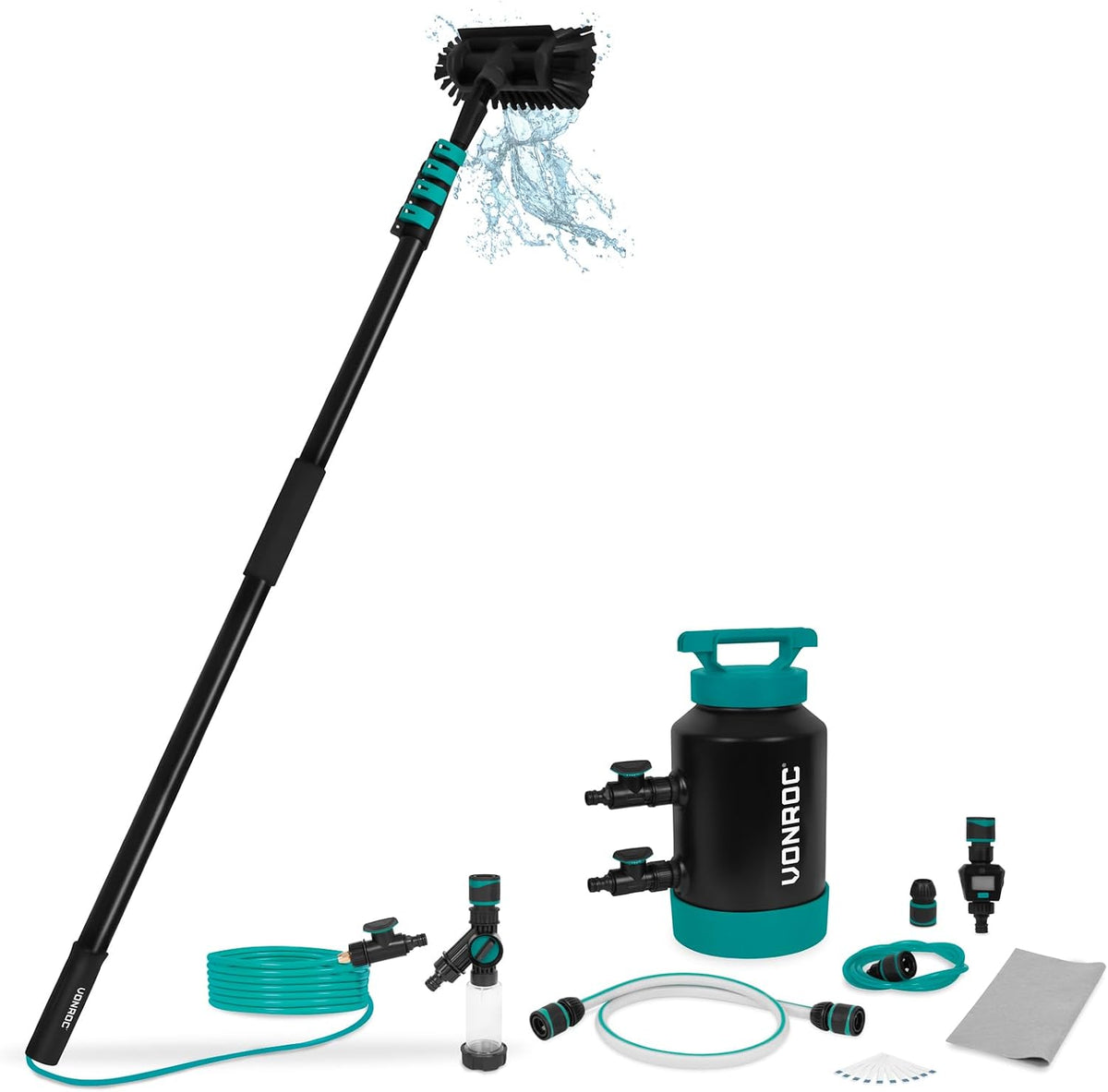 Vonroc Wassers Telescopische wasborstel, 6,5 m, voor zonnepanelen, carbon