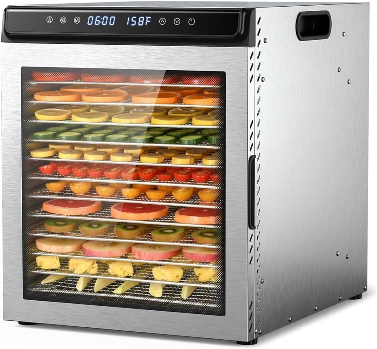 Dtacbneuz Voedseldroger Stalen voedseldrogermachine, 72 uur timer temperatuurregeling, 1300 W dehydrators, 12 dienbladen voedseldroger
