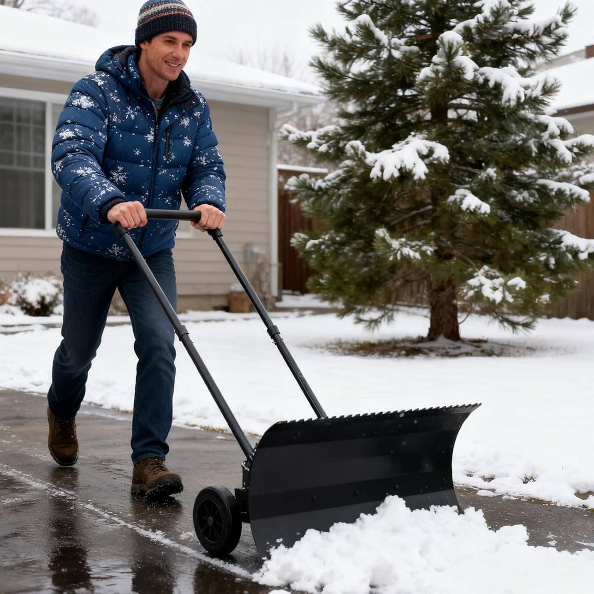 Jwpehoe Sneeuwschuiver Zware, 65 cm ijs en sneeuw dubbel gebruik sneeuwschop, met wielen, voor oprit, efficiënte sneeuwverwijdering
