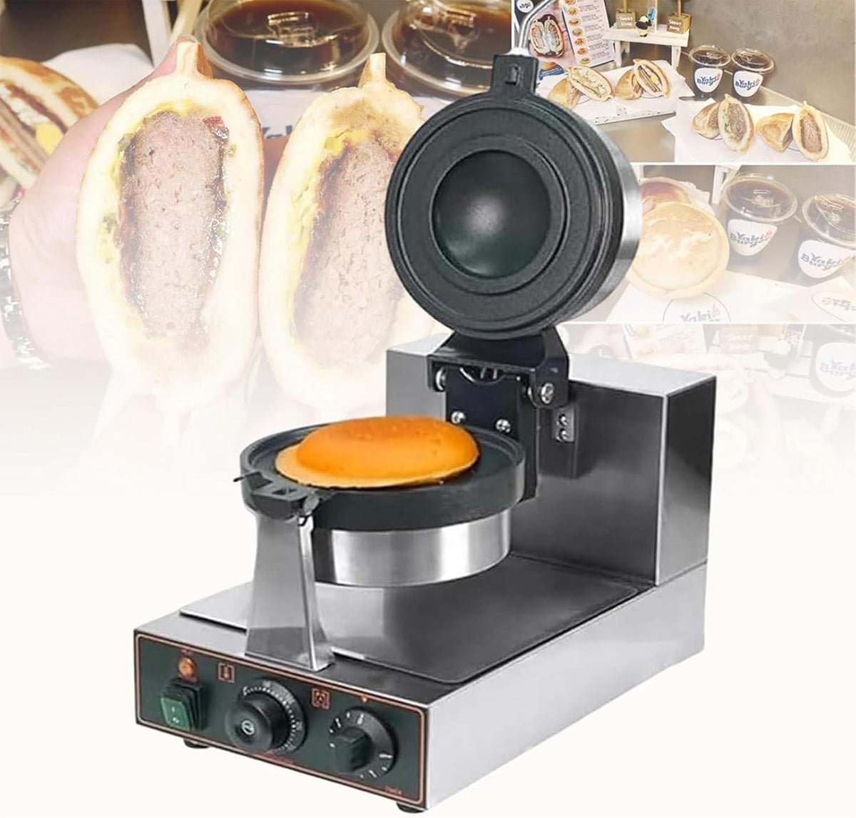 Grill Duxmm IJs Vullende Burger Machine, Geschikt, Roestvrijstalen Ronde Hot Press Broodmachine, Commerciële Hamburger Wafelmaker, voor Thuis Keuken