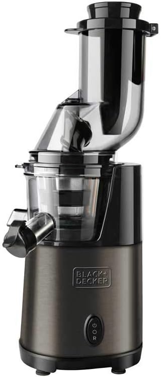 Black+Decker Sapcentrifuge zwart+Decker BXJE200E Slow Juicer, 200 W, 70 rpm, 80 mm opening, anti-vingerafdrukoppervlakken roestvrij staal + grijs