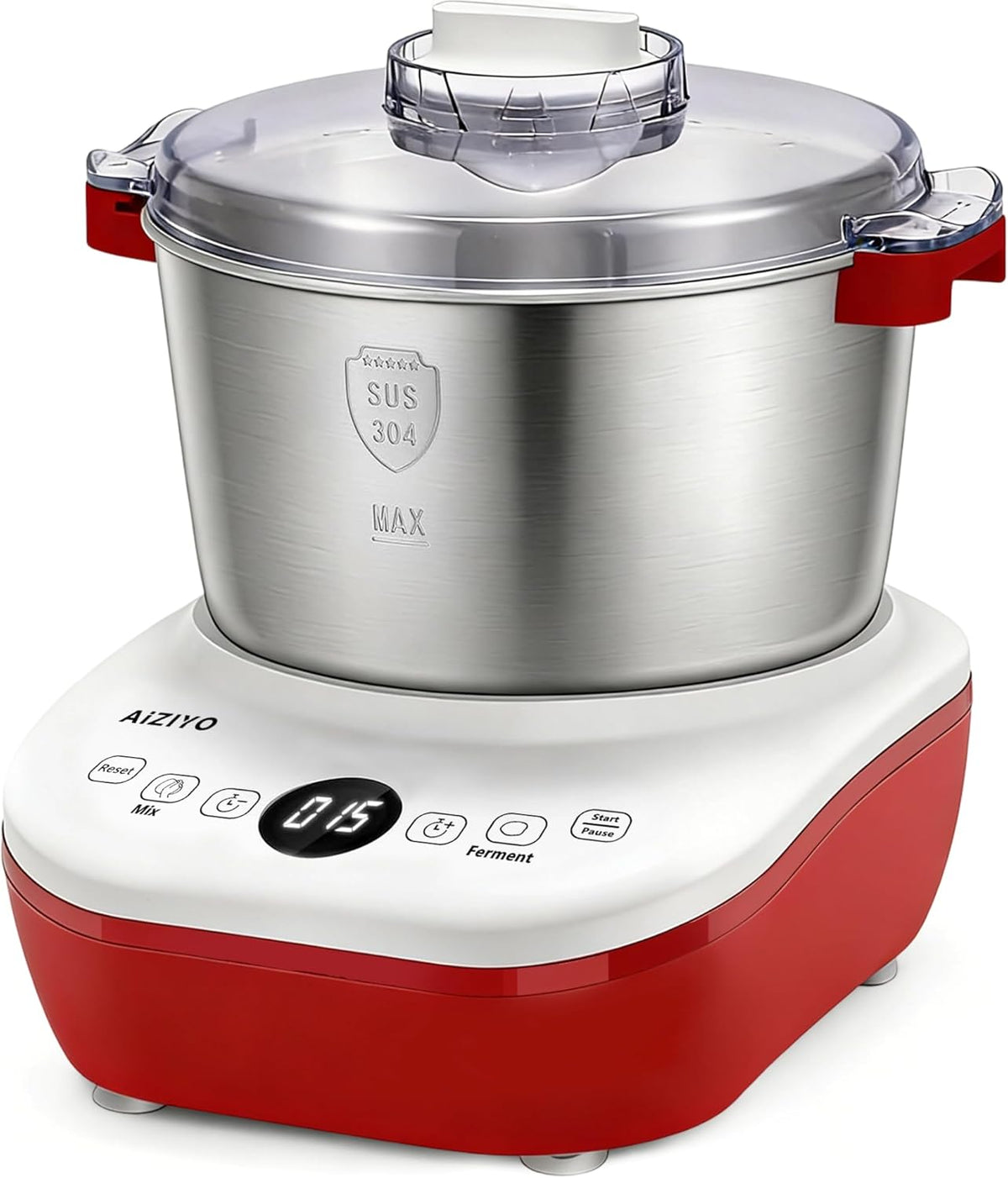 Aiziyo Broodbakmachine DoughChief Deegmixer, 2,5 l, met kom van roestvrij staal 304, deegmaker, met fermentfunctie, broodmachine, afneembaar deksel