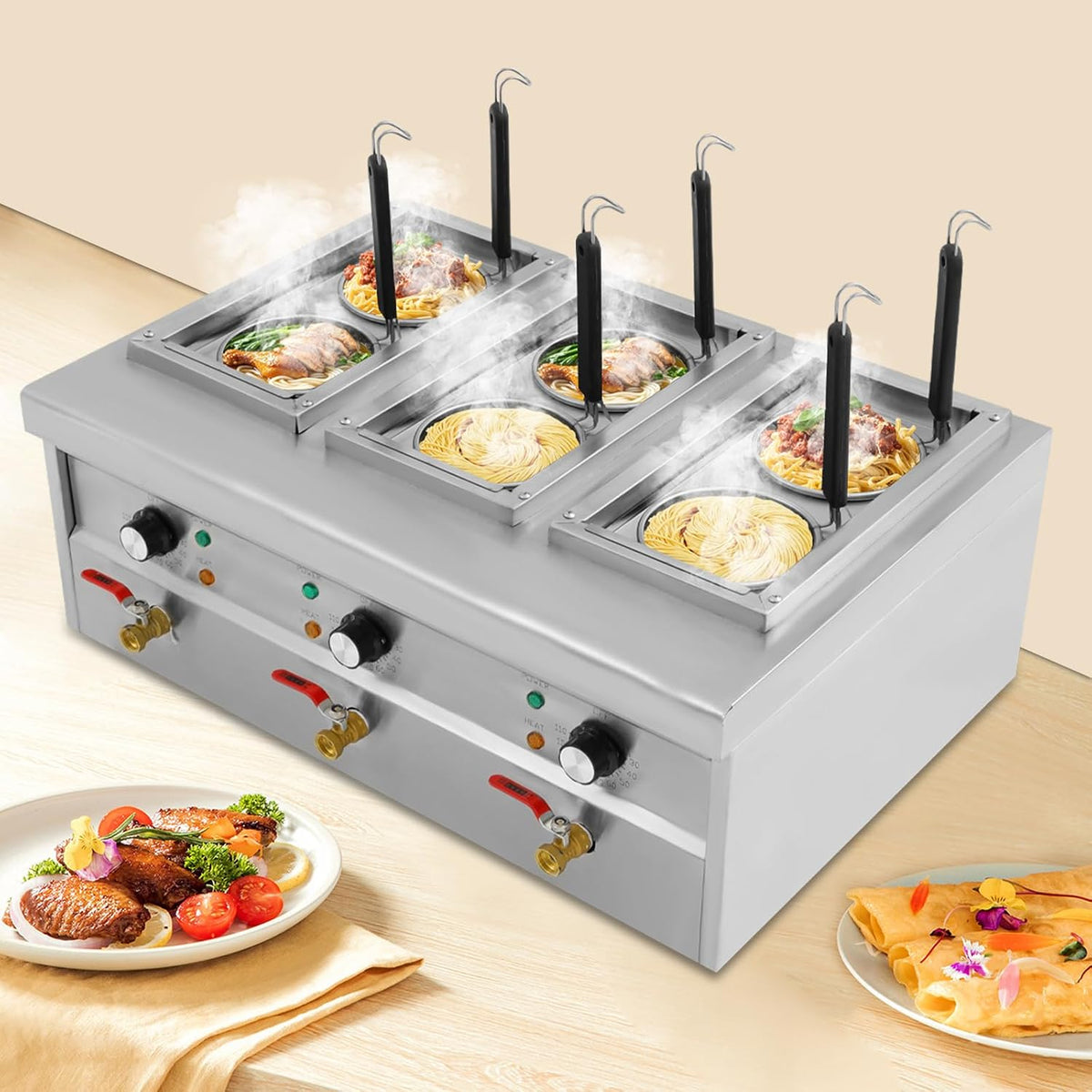 Pastamachine Hinopy Elektrische, 220 V, 2500 W, 9 liter, met 6 manden, temperatuur van 30-110 °C, professionele gastronomische pastamachine, voor
