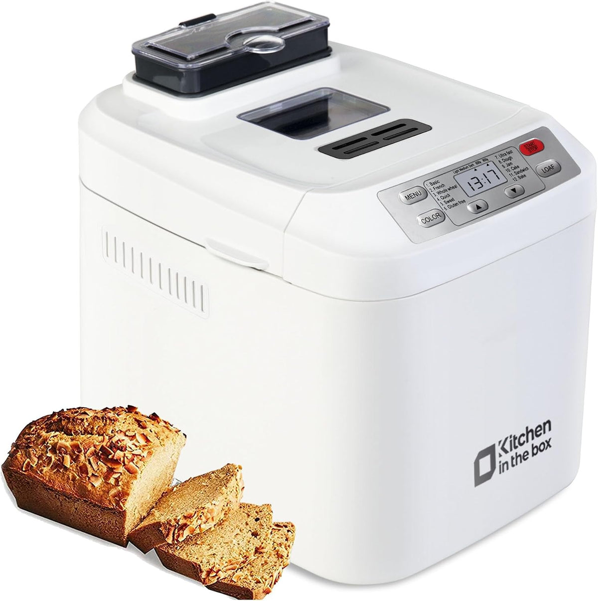 Kitchen in the box Broodbakmachine, 13 uur timer, 550 W (wit), 900 g, 12 programma's, incl. glutenvrij & cake, met automatische ingrediëntendispenser