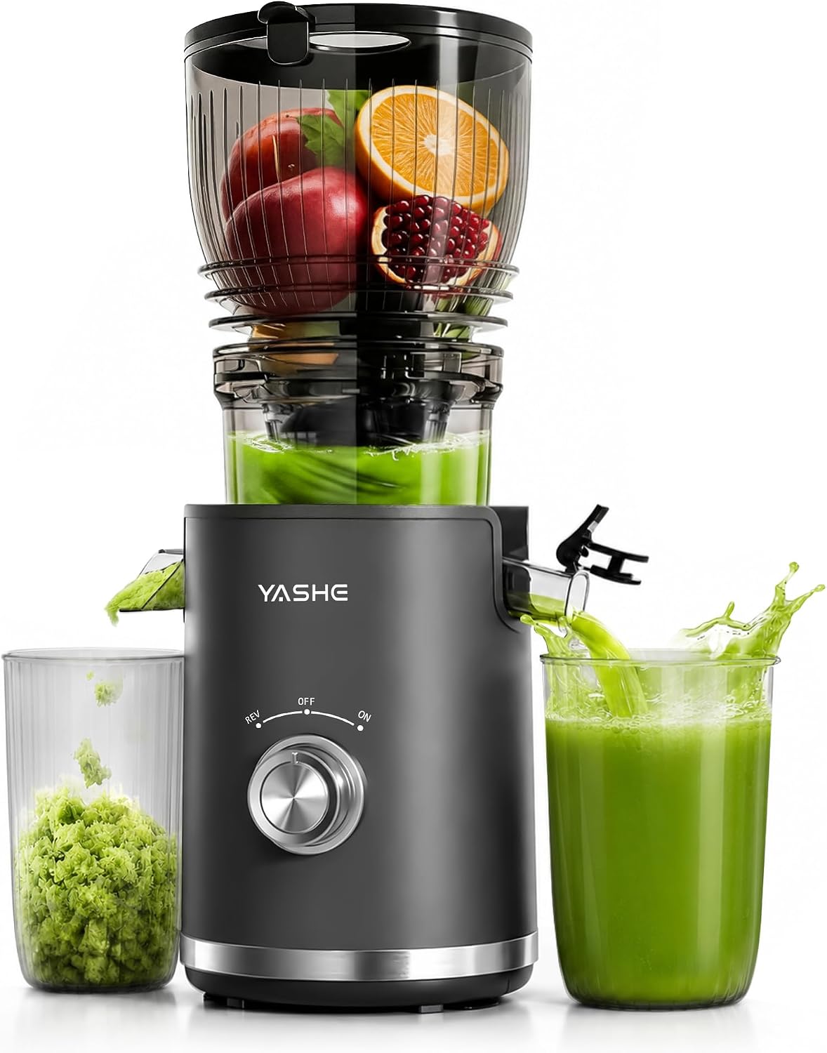 Sapcentrifuge Yashe Langzame, 300 W, opening 148 mm, voor hele groenten en fruit, met terugloopfunctie, stille motor, BPA-vrij, eenvoudige reiniging