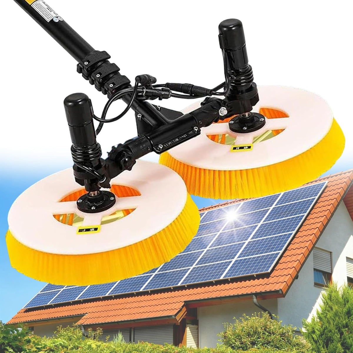 Himopuer Uitschuifstokk Professionele Solar-reinigingsborstel, 65 cm / 25,59 inch werkbreedte, voor buiten, dubbele rotatiekop, telescoopsteel