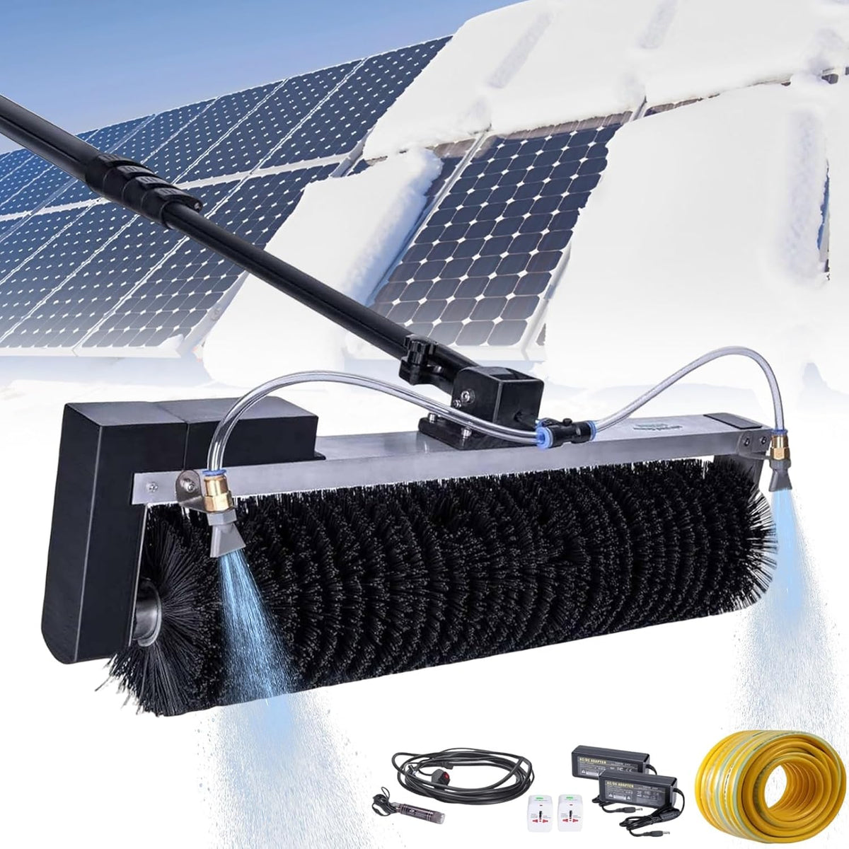 Himopuer Uitschuifstokk Elektrisch gereedschap, met rol 60 cm, voor de aangedreven palen (5,5 m), voor het reinigen van zonnepanelen, borstelkop