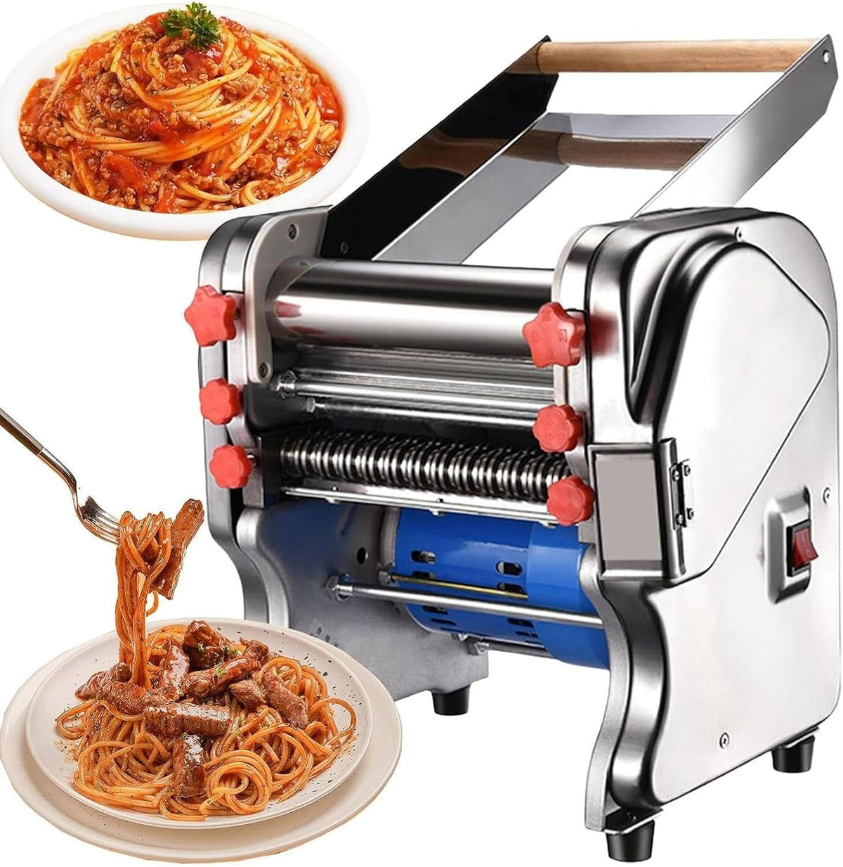 Wjqzjdamai Pastamachine Elektrische, 550 W roestvrijstalen pastamachine, pizza (FKM160), geschikt, commerciële pastamachine, automatische pastamachine