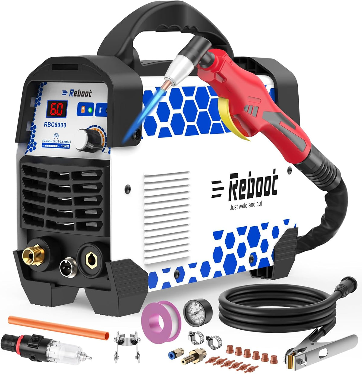 Reboot Lasapparat Plasmasnijder CUT 60 digitale IGBT - omvormer 240 V 60 amp, zuivere snede van 1/2 inch, RBC6000 5GEN, ideaal