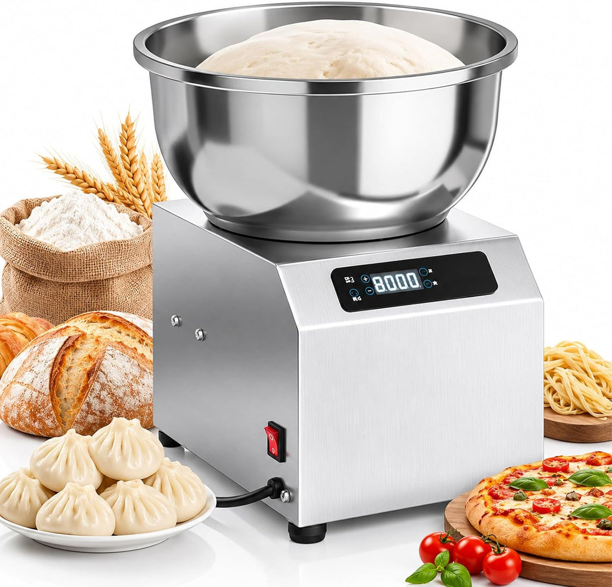 Glowdora Roerders Professionele 2200w Deegmixer, Met Timer, Rvs Spiraalkneder