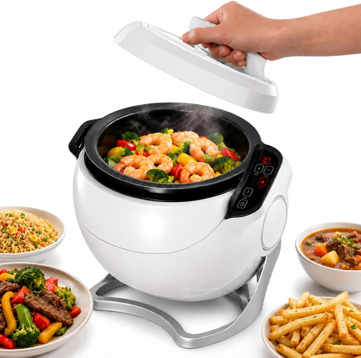 Keukenmachine smafoseedding Commerciële En Automatische Kookrobot Van 2000W-6 Liter, Met 360° Rotatie, 3 Verwarmingsstanden En 3 Snelheidsstanden