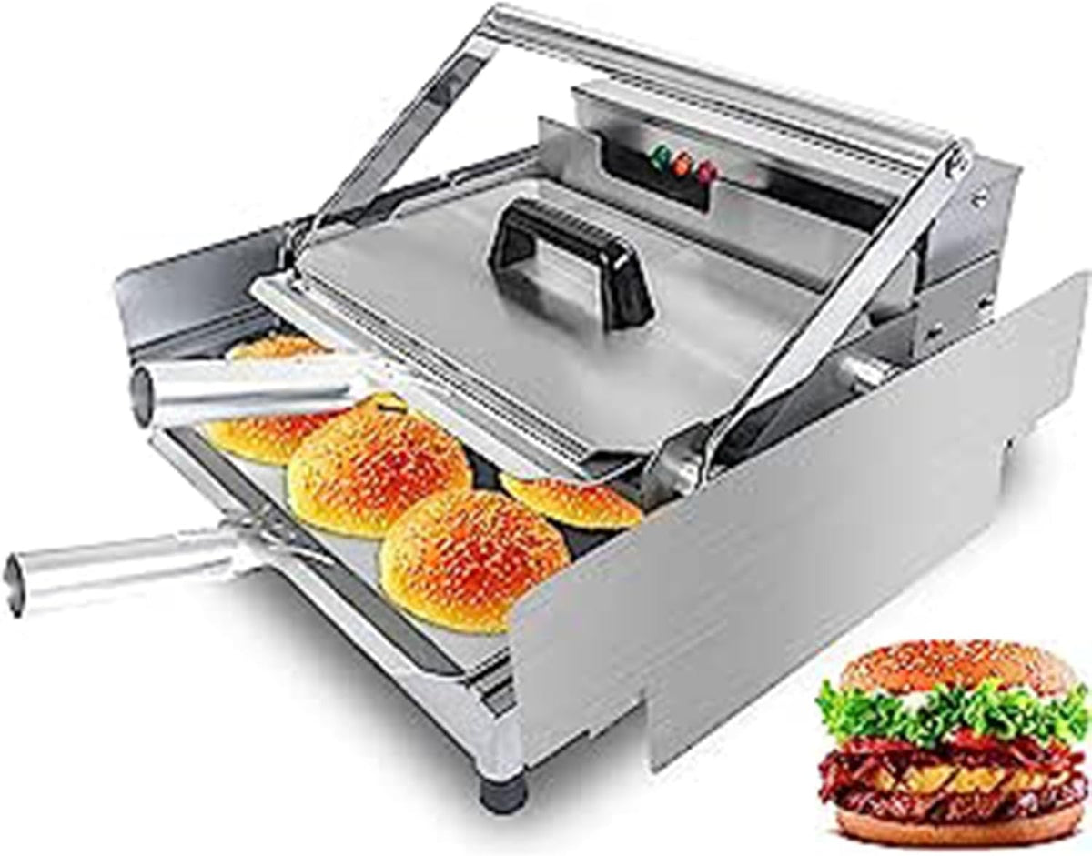 Broodrooster Elektrische commerciële hamburgermachine, met timer 3 minuten, instelbare temperatuur 50-300 °C (maat: gro, hamburgermaakmachine