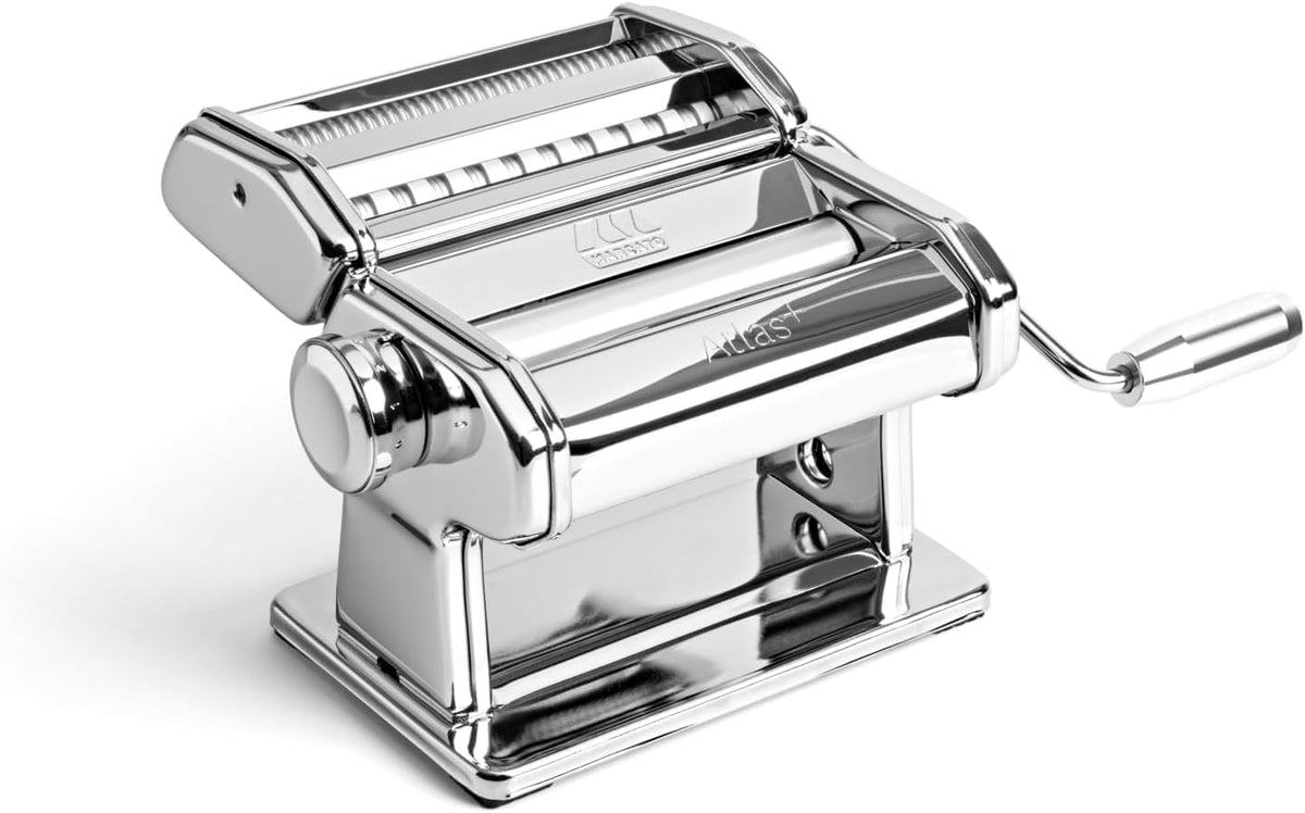 Pastamachine Marcato Atlas+ van geanodiseerd aluminium, met 4 formaten, compatibel, lasagne, fettuccine, tagliolini en spaghetti, Made in Italy