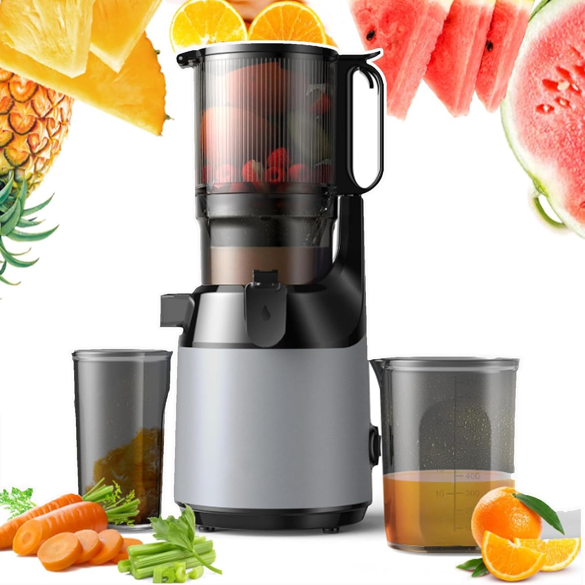 Gthtuhfd Sapcentrifuge Slow Cold Press Juicer, 130 mm brede voergoot, elektrische langzame sapcentrifuge, voor hele groenten en fruit