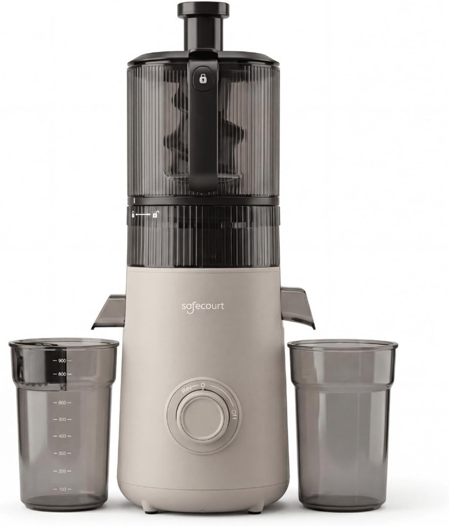 Safecourt Kitchen Sapcentrifuge Slow Juicer XXL - krachtige motor [Pre-cutter & Cold-press, Beige, BPA-vrij - sapcentrifuge