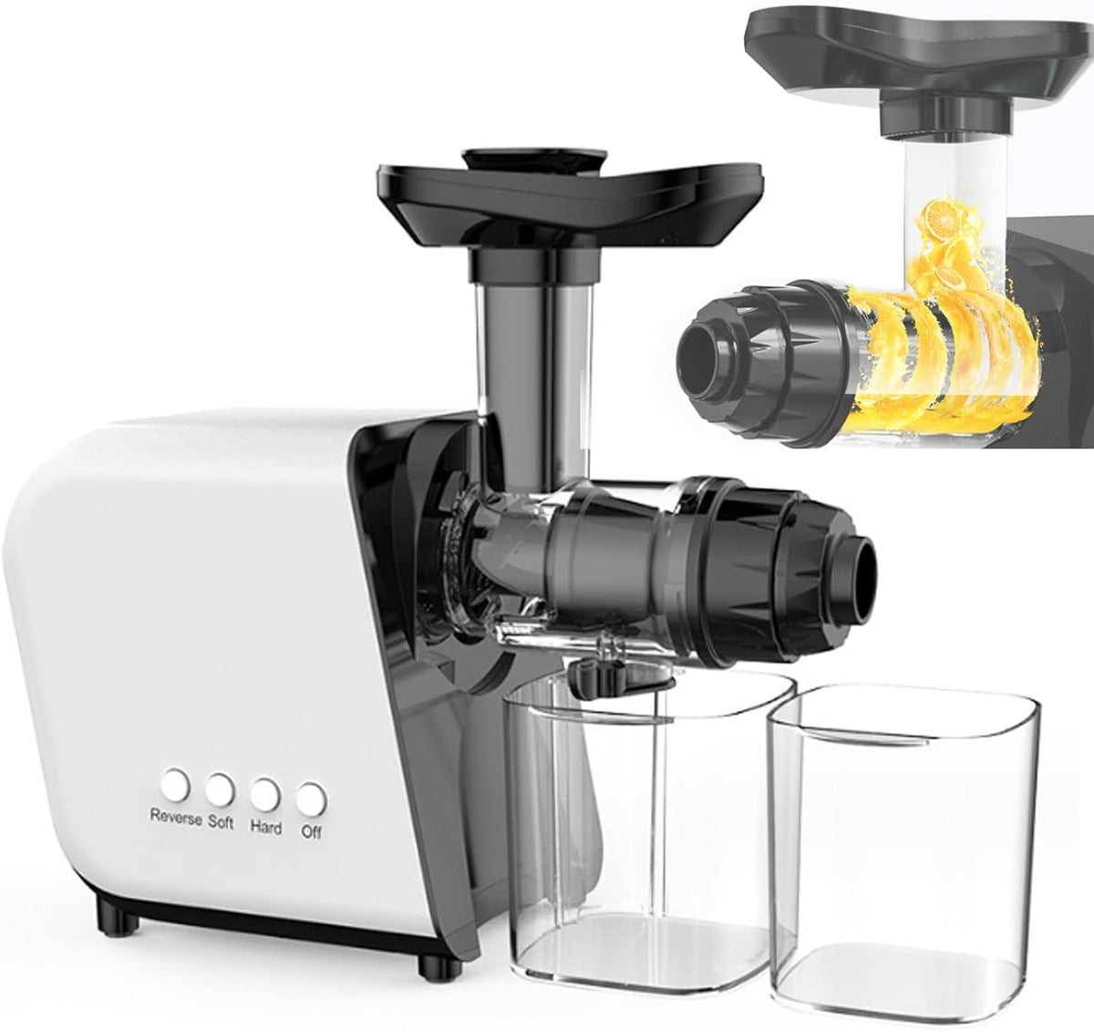 Sapcentrifuge Slow Juicer Masticating Machine, 250W volautomatische horizontale koude pers juicer, wit, sap en scheiding, met beker