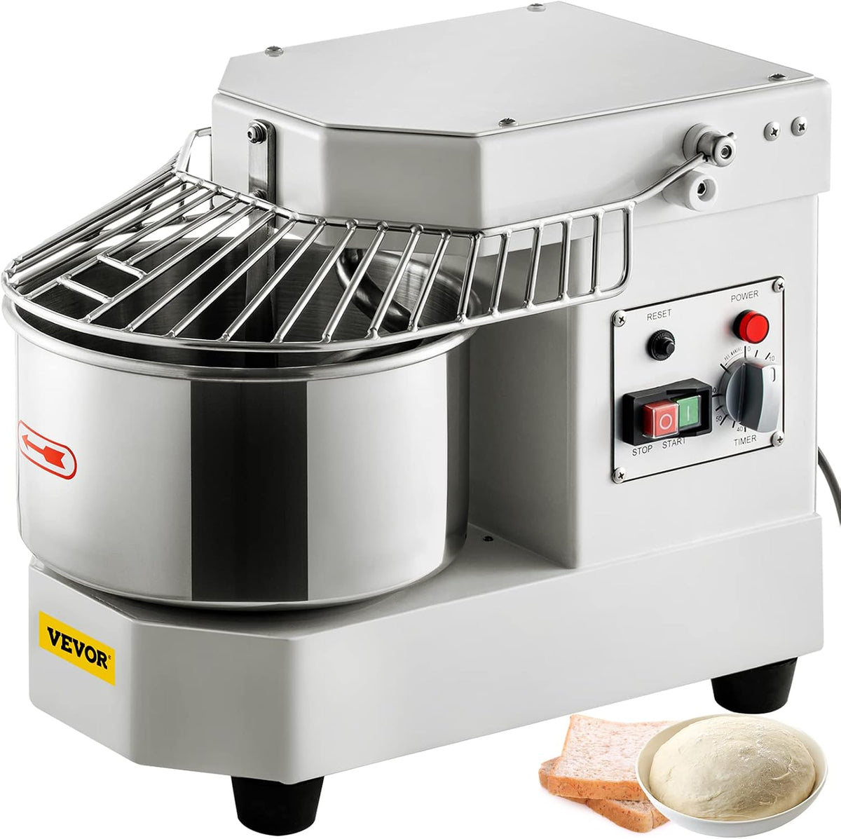 Vevor Keukenmachine, kneedmachine van roestvrij staal ca. 8 l, nominaal vermogen 550 W, snelheid 159 rpm, timer-kneedmachine, kneedmachine