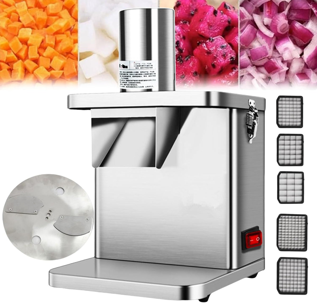 Qusyzd Keukenmachine Commerciële snijmachine, voor groenten en fruit, elektrische snijmachine, voor de keukenmachine, met snijmesnetten en messchijf